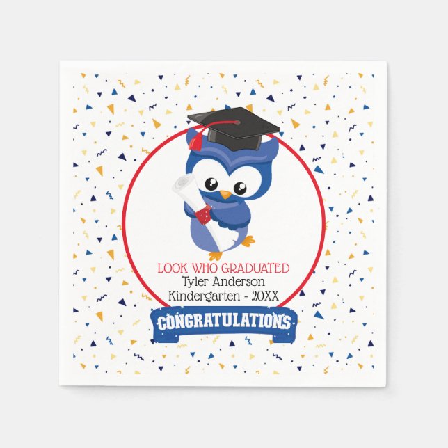 Blue Owl Kindergarten Graduation  Napkins (Front)