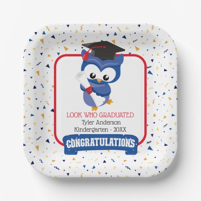 Blue Owl Kindergarten Graduation  Paper Plates (Front)