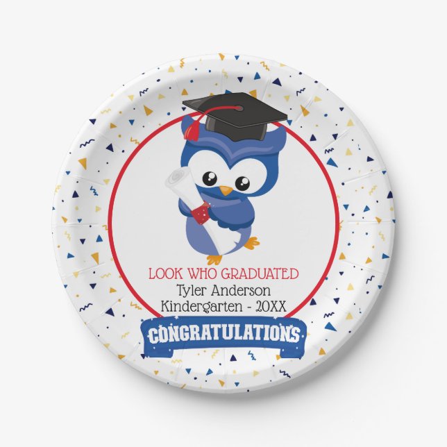 Blue Owl Kindergarten Graduation  Paper Plates (Front)
