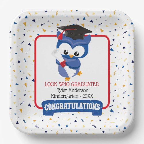 Blue Owl Kindergarten Graduation  Paper Plates