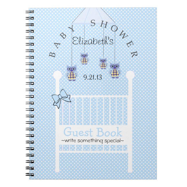Blue Owl Mobile Baby Shower Guest Book- Notebook (Front)