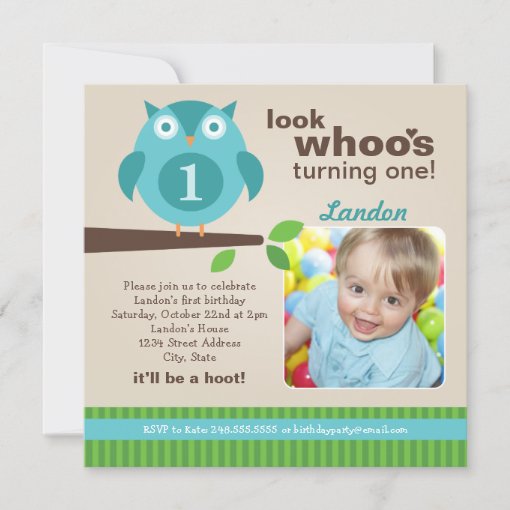 Blue Owl Modern Woodland Birthday Boy Party Invitation | Zazzle