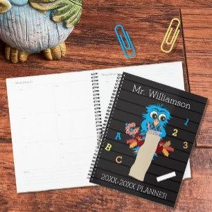 Blue Owl on Faux Letter Board Teacher Planner