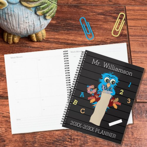 Blue Owl on Faux Letter Board Teacher Planner