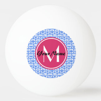 Blue Owl Pattern Pink Custom Monogram Personalized Ping-Pong Ball