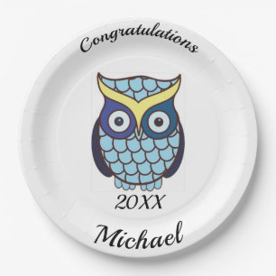 Blue Owl Personalized Graduation Party Paper Plates