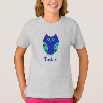 Blue Owl Personalized Kids T-shirt by Joyful_Expressions at Zazzle
