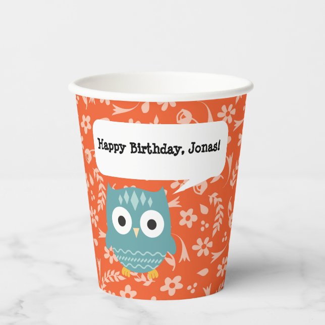 Blue Owl Personalized Paper Party Cup (Front)