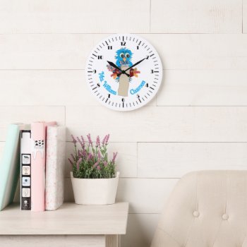 Blue Owl Personalized Teacher Classroom Wall Clock by ArianeC at Zazzle