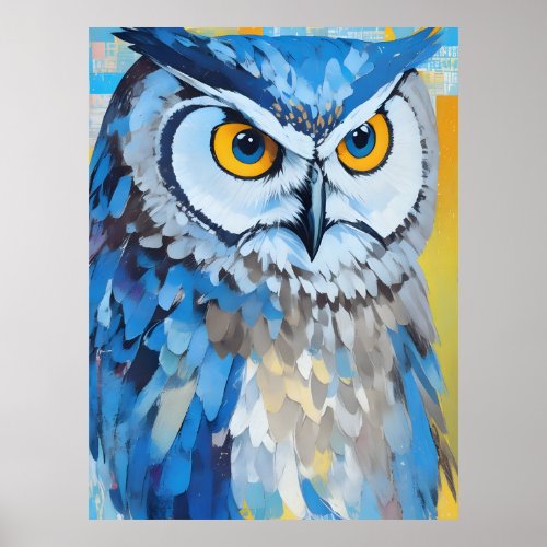 Blue Owl Portrait Paintings Poster
