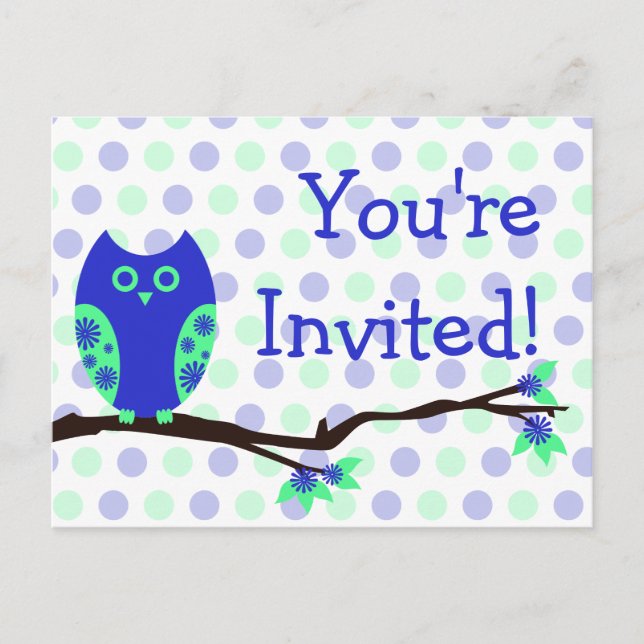 Blue Owl Postcard Baby Shower Invitations (Front)