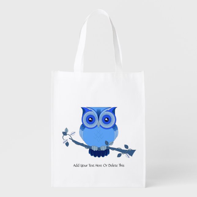 Blue owl reusable grocery bag (Front)