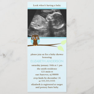 Blue Owl Sonogram Baby Shower Invitations