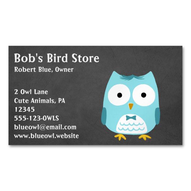 Blue Owl Wearing Bow Tie Business Card Magnet (Front)