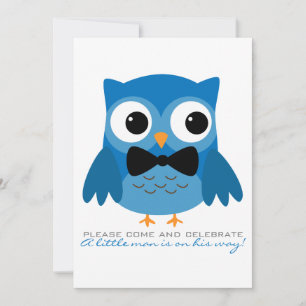 Blue Owl with Bow Tie Baby Shower Invitation