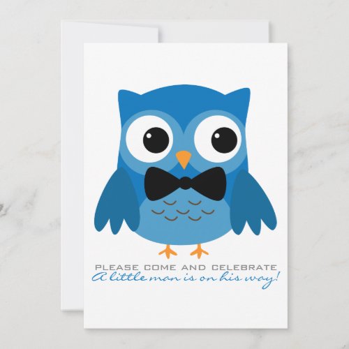 Blue Owl with Bow Tie Baby Shower Invitation