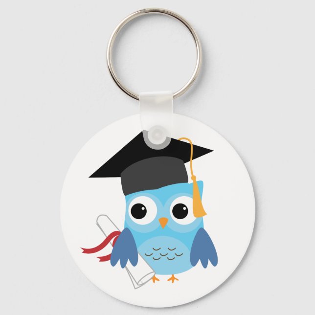 Blue Owl with Diploma Graduation Keychain (Front)