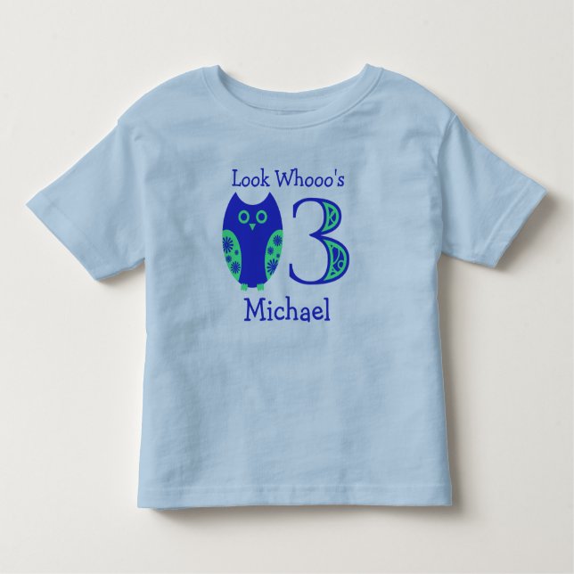 Blue Owls 3rd Birthday Personalized T-Shirt (Front)
