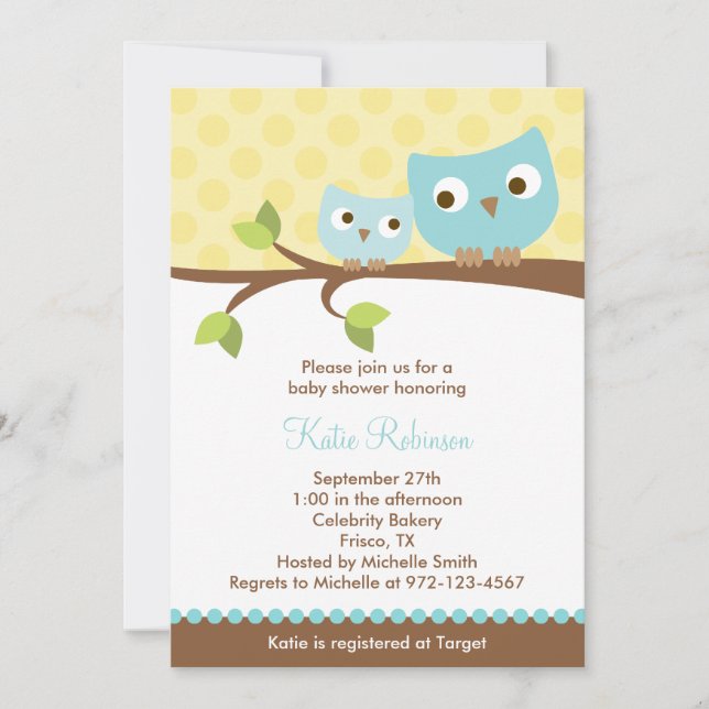 Blue Owls Baby Shower Invitations (Front)