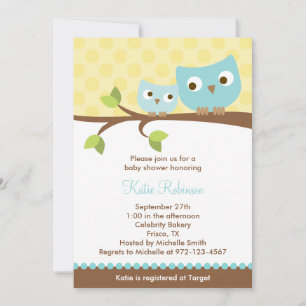 Blue Owls Baby Shower Invitations