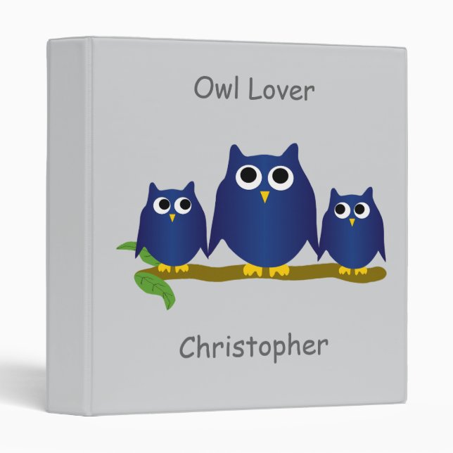 Blue Owls Design Any Colour Background 3 Ring Binder (Front/Spine)