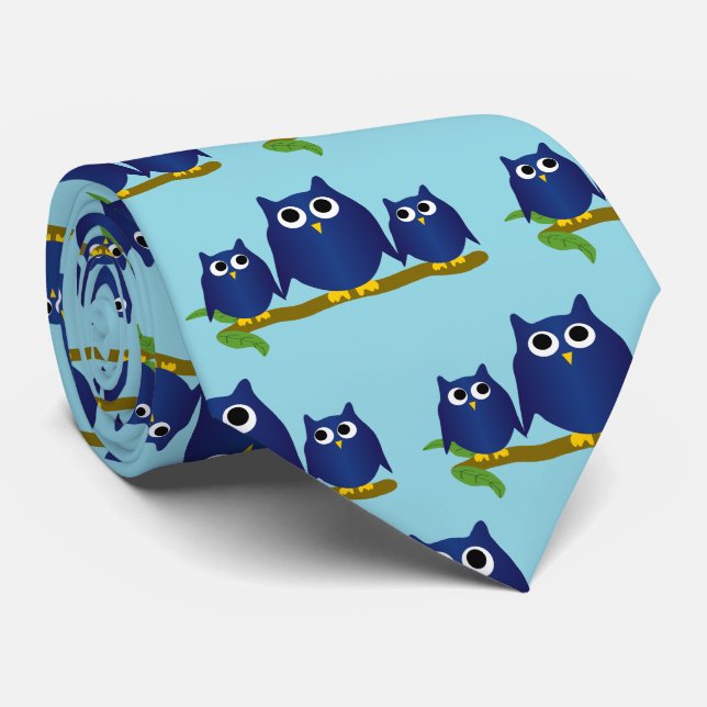 Blue Owls Design Any Colour Background Neck Tie (Rolled)