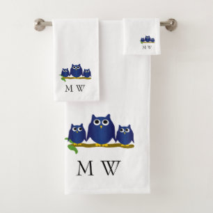 Blue Owls Design Monogrammed Bath Towel Set