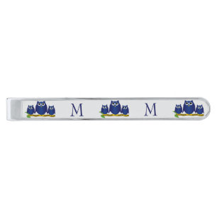 Blue Owls Design Monogrammed Silver Finish Tie Bar