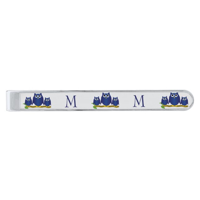 Blue Owls Design Monogrammed Silver Finish Tie Bar (Front)