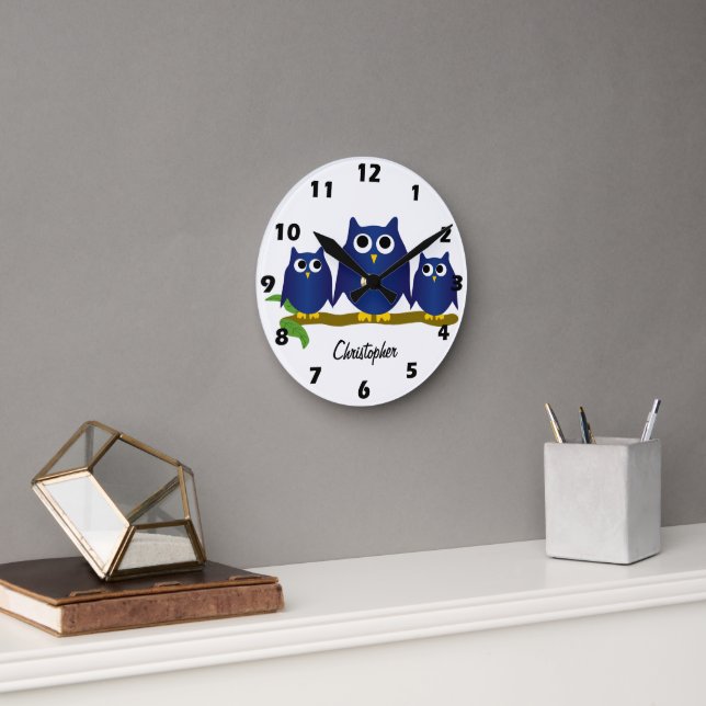 Blue Owls Design Personalised Round Clock (Office)