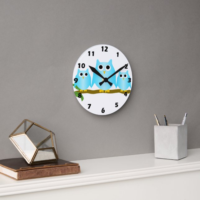 Blue Owls Design Round Clock (Office)
