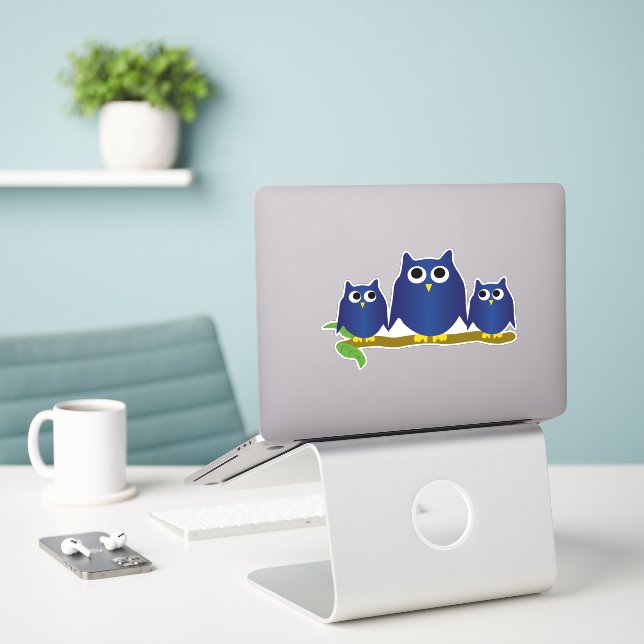 Blue Owls Design Sticker (Laptop On Desk)