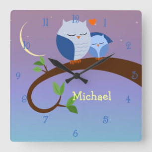 Blue Owls Personalized Wall Clock