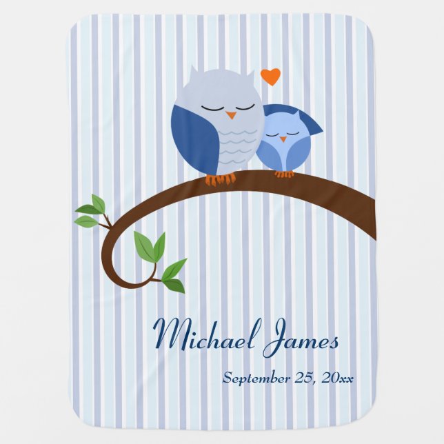 Blue Owls Two Sided Baby Blanket (Front)