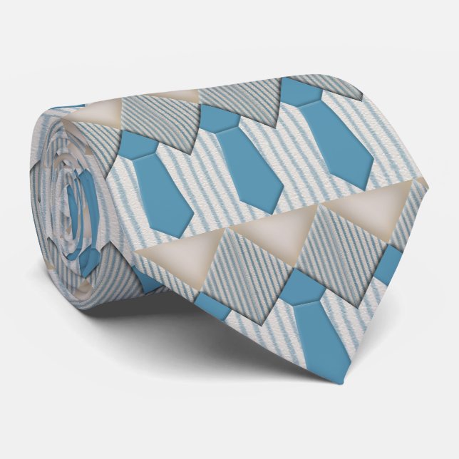 Blue Oxford Pinstripe Novelty Design Neck Tie (Rolled)