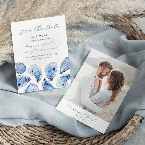 Blue Oyster Watercolor Wedding Save The Date