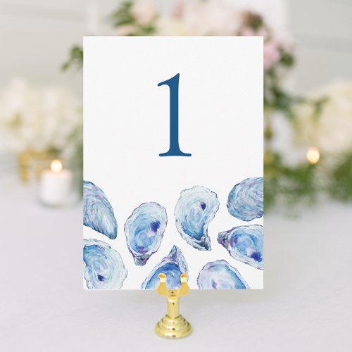 Blue Oyster Watercolor Wedding Table Number