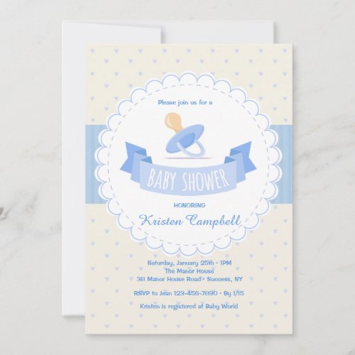 Blue Pacifier Baby Shower Invitation