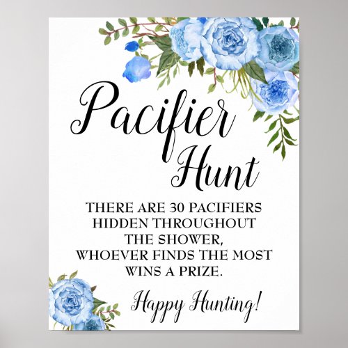 Blue Pacifier hunt Baby Shower game sign