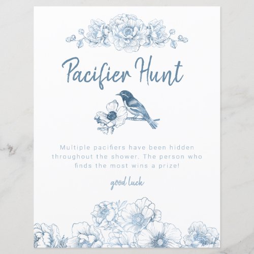 Blue Pacifier Hunt Baby Shower Game Sign