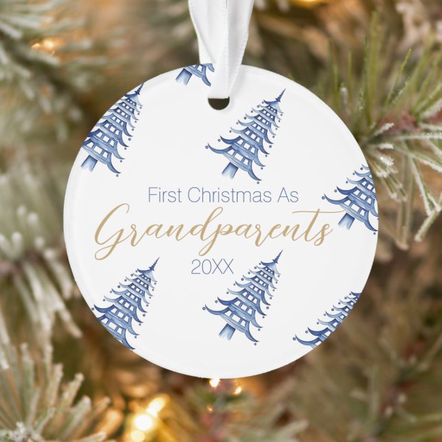 Blue  Pagoda Christmas Tree "First Christmas as" Ornament (Tree)