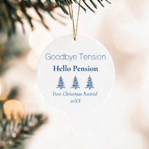 Blue Pagoda Christmas Trees Retirement 1-Photo Ceramic Ornament