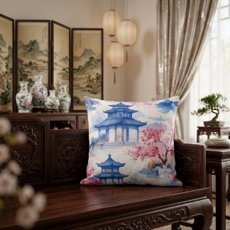 Blue Pagoda  Throw Pillow