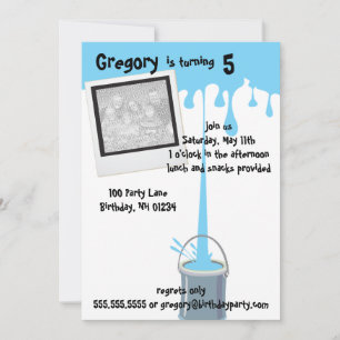 Blue Paint Birthday Party Invitations