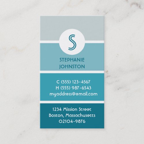 Blue paint chip modern monogram personal calling business cards