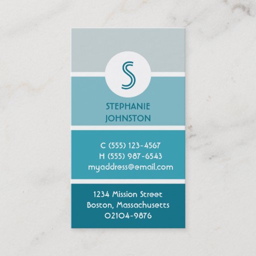 Customizable Blue paint chip modern monogram personal calling business cards