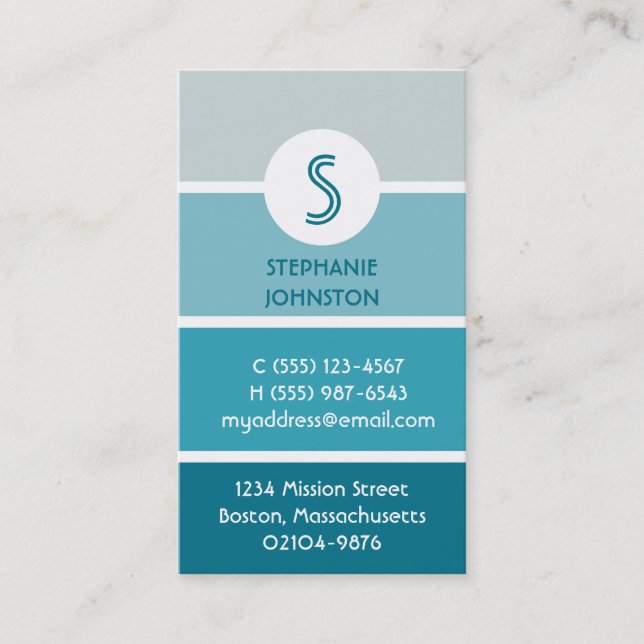 Blue paint chip modern monogram personal calling business card (Front)