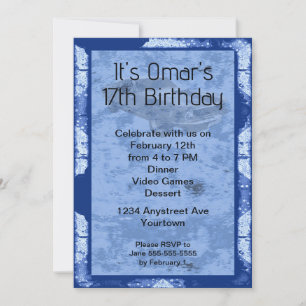 Blue Paint Grunge Frame Teen Boy Birthday Invitation