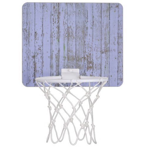 Blue paint old wooden wall mini basketball hoop