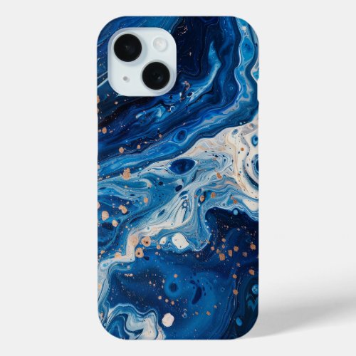 Blue Paint Pour Abstract Liquid Pretty Aesthetic iPhone 15 Case